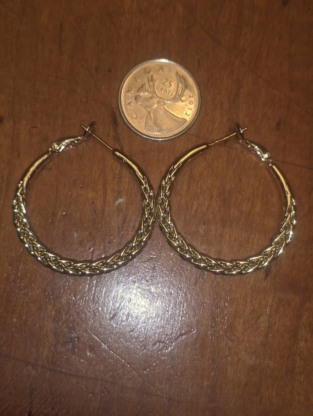 Gold Tone Large Hoop Braided Metal Earrings